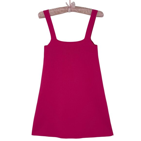 NWT Zara Hot Pink Knit Square Neck Ribbed A-Line Bodycon Barbiecore Mini Dress S - Picture 10 of 16
